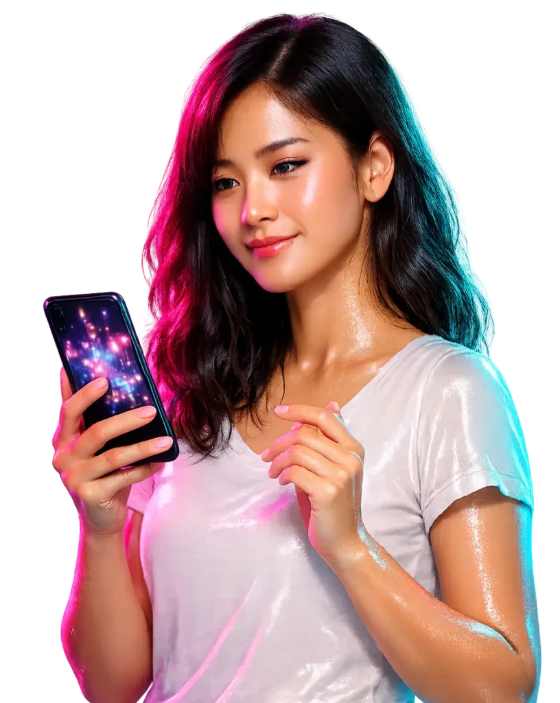หญิงสาวไทยดูเลขเด็ดในโทรศัพท์